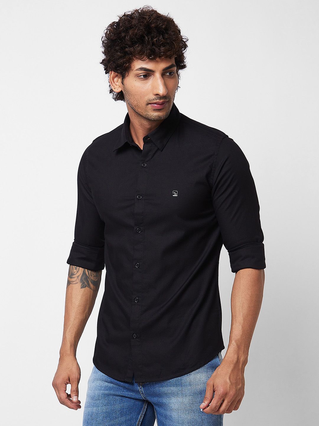 SPYKAR Cotton Spread Collar Opaque Casual Shirt