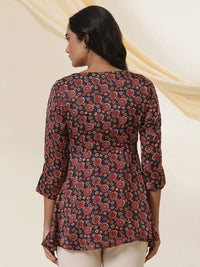 W Floral Printed Round Neck A-Line Top