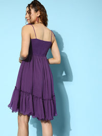 Antheaa Self Design Ruffled Chiffon Fit & Flare Dress