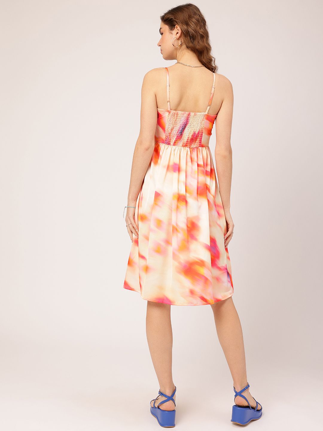 DressBerry Colour Splash Printed Smocked A-line Dress
