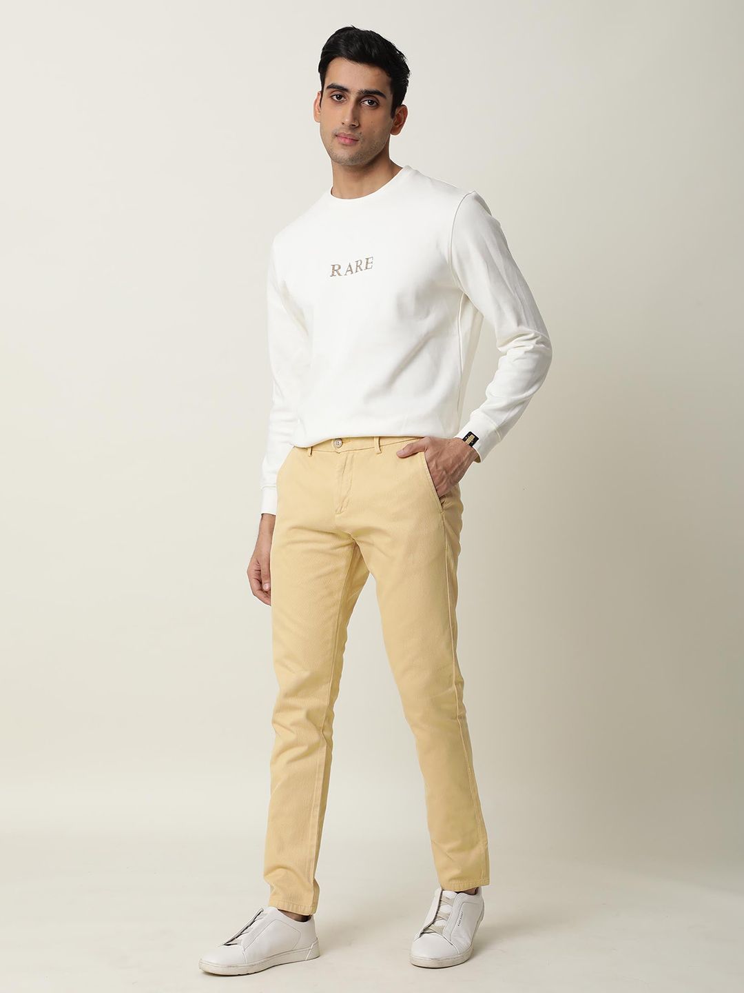 RARE RABBIT Men Pure Cotton Scotch Mid-Rise Slim Fit Trouser