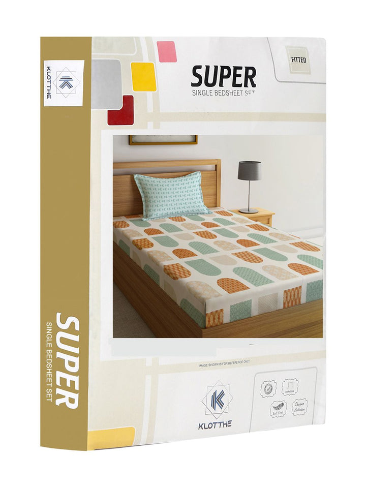 Buku KLOTTHE Lipat Hijau Geometric Polycotton Soft Feel 300 TC Dilengkapi Cadar Single Halus dengan Sarung Bantal-87 x 59 inci
