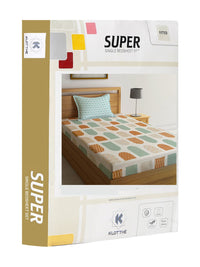 Buku KLOTTHE Lipat Hijau Geometric Polycotton Soft Feel 300 TC Dilengkapi Cadar Single Halus dengan Sarung Bantal-87 x 59 inci