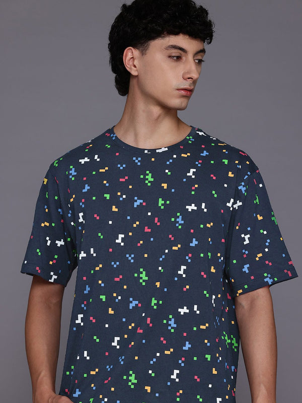 HRX oleh Hrithik Roshan Geometric Print Drop-Shoulder Lengan Kapas Tulen T-Shirt