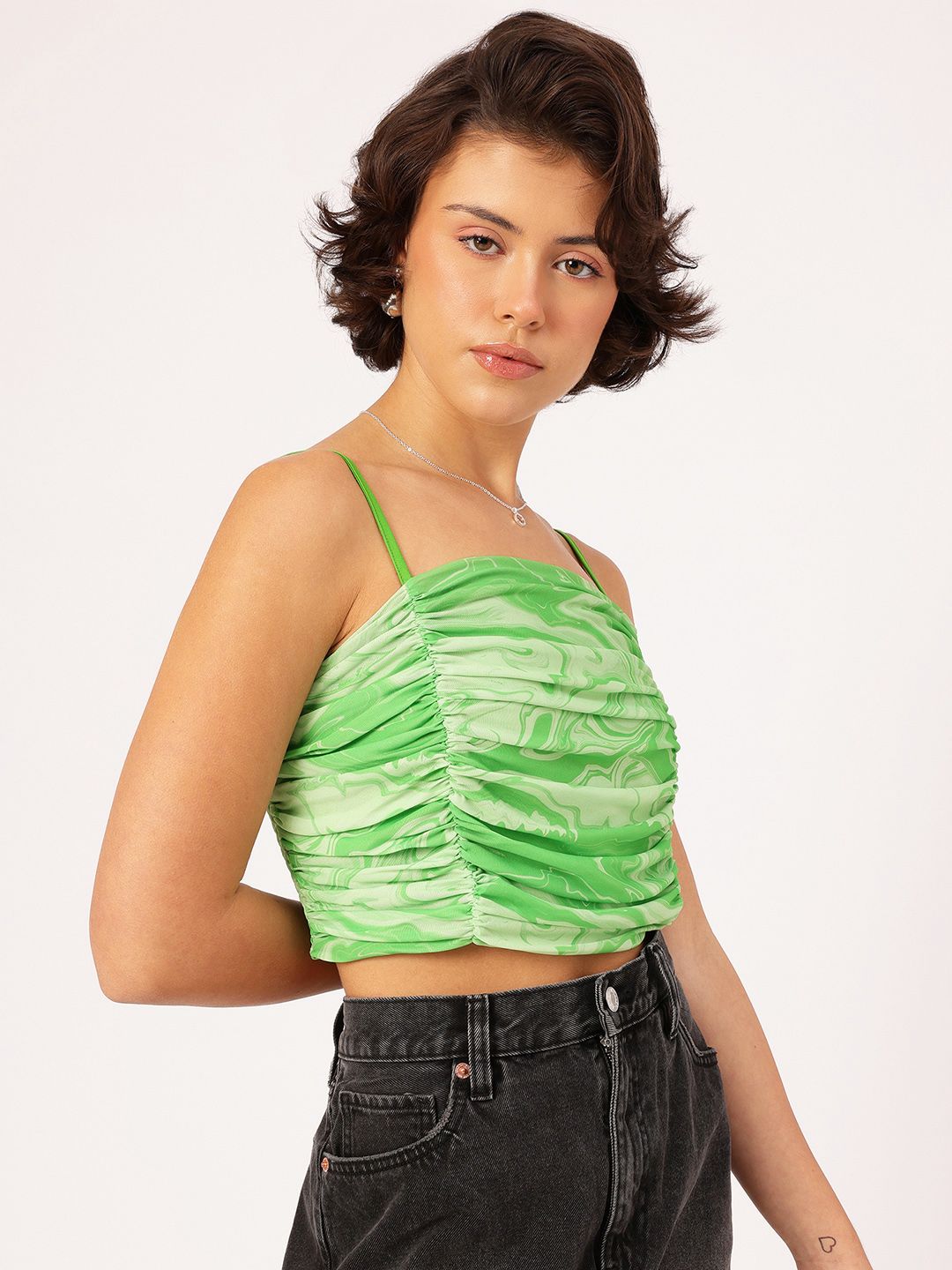 DressBerry Abstract Art Ruched & Smocked Crop Top