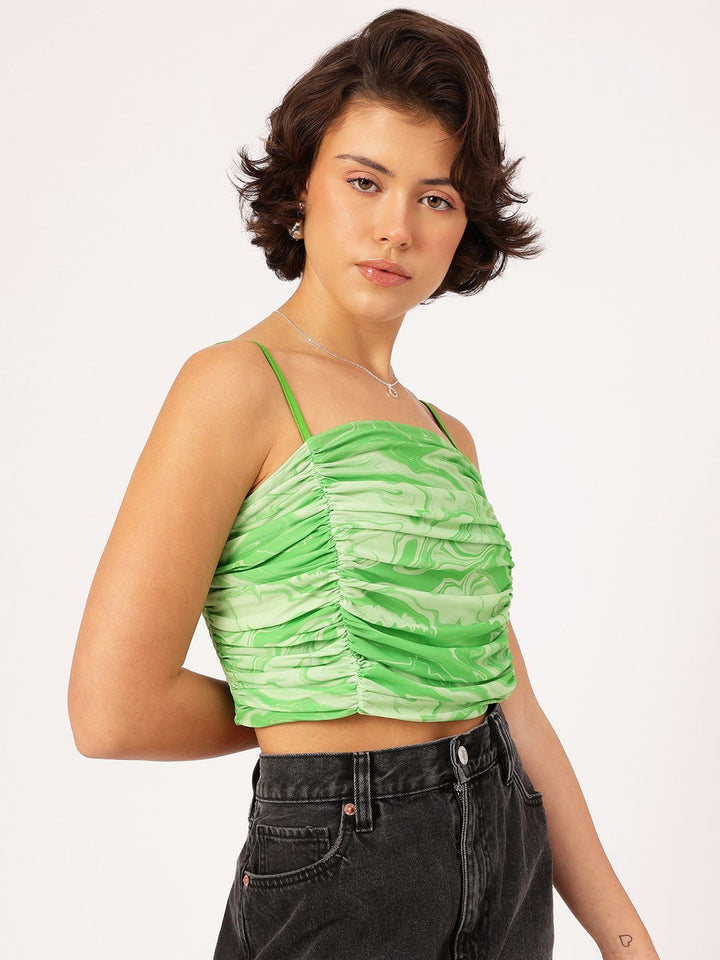 DressBerry Abstract Art Ruched & Smocked Crop Top