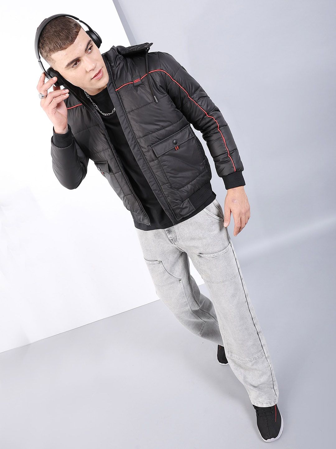 Jaket Puffer Fit Biasa Indian Garage Co Men dengan Tudung boleh tanggal