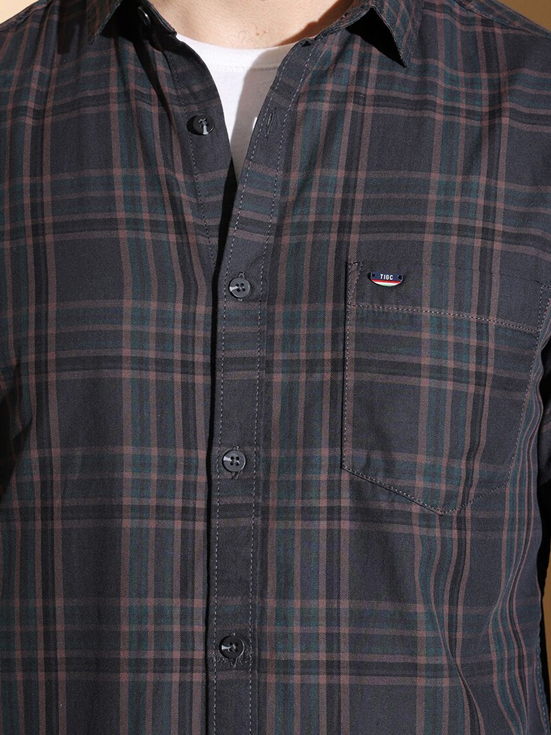 The Indian Garage Co Slim Fit Tartan Checked Twill Pure Cotton Casual Shirt