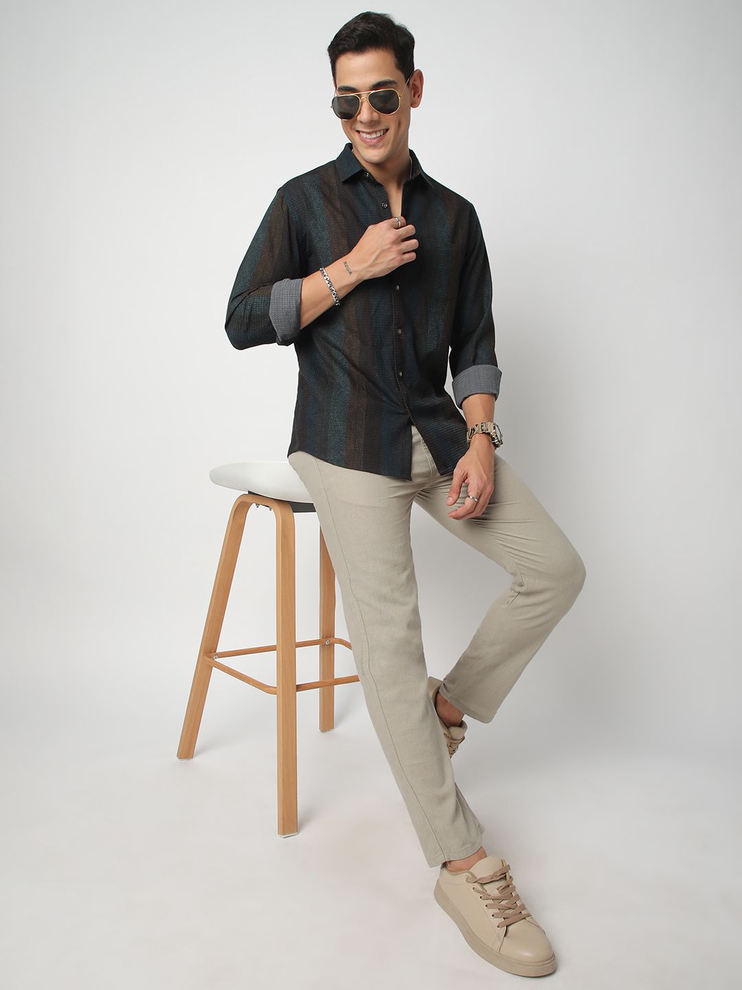VASTRADO Men Classic Vertical Striped Slim Fit Casual Shirt