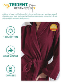 MYTRIDENT Urban Comfort Unisex Maroon 240 GSM Pure Cotton Bath Robe