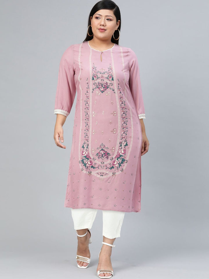 W Floral Printed Keyhole Neck Gotta Patti Kurta