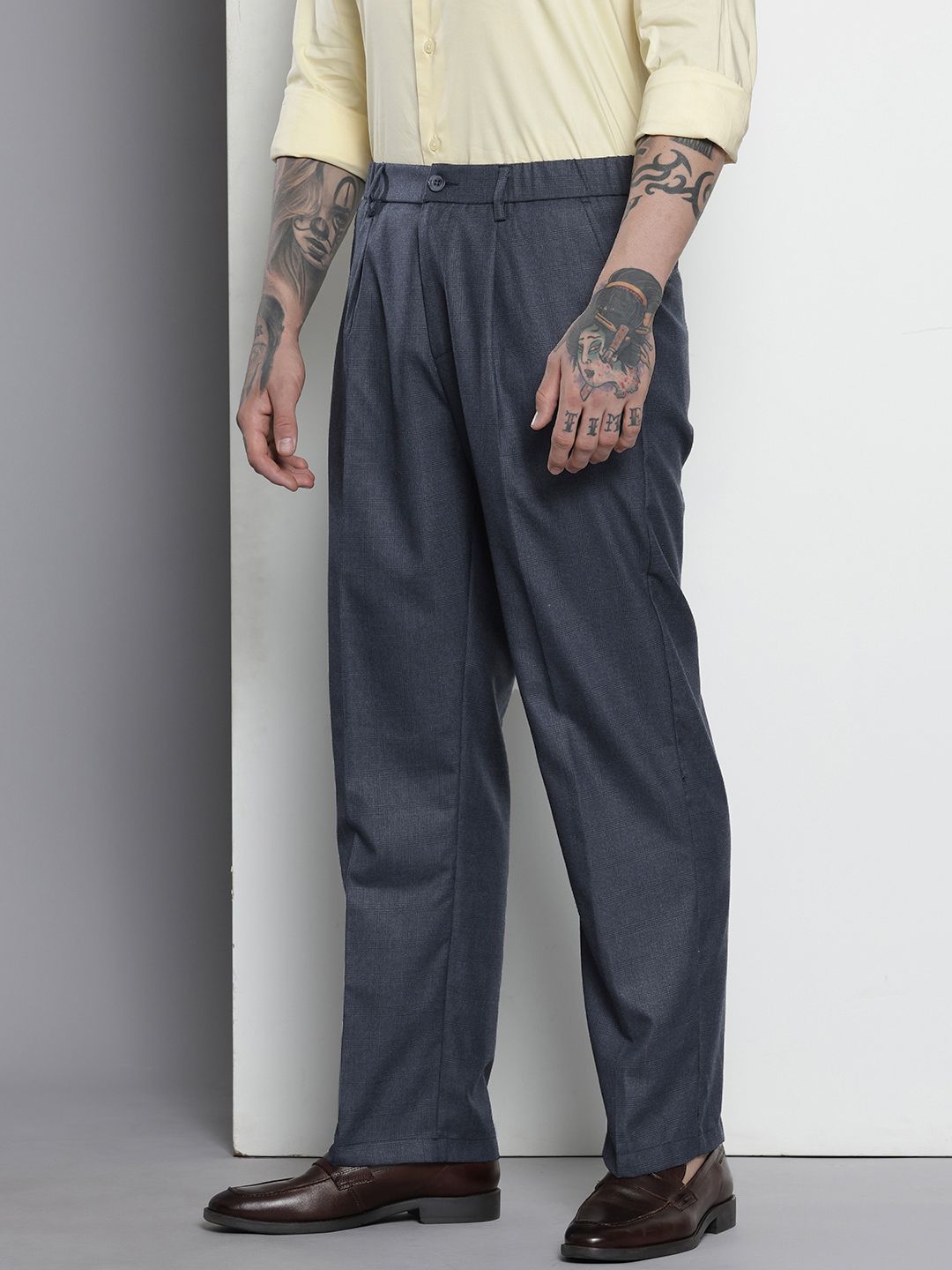 The Indian Garage Co. X Men Relaxed Straight Fit Textured Pleated Formal Trousers