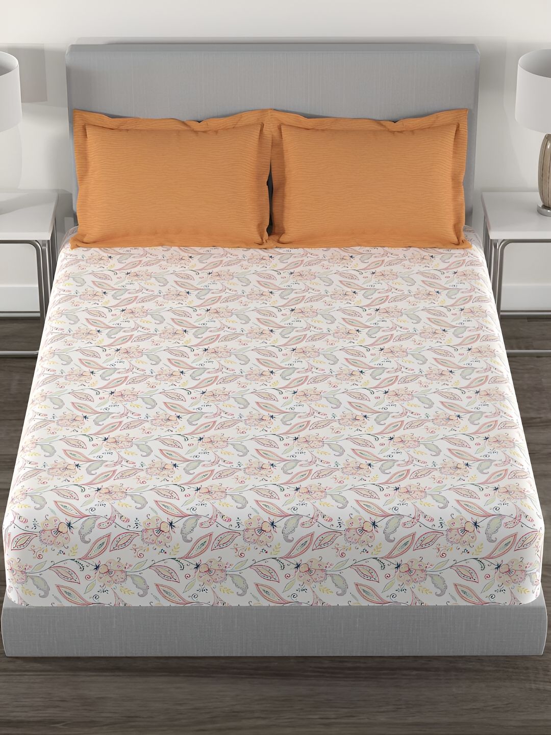 MYTRIDENT Eden Garden Flat 144TC Queen Cotton 1 Bedsheet with 2 Pillow Covers