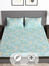 Story@home Aqua Blue 180 TC Abstract Queen Fitted Bedsheet With 2 Pillow Covers