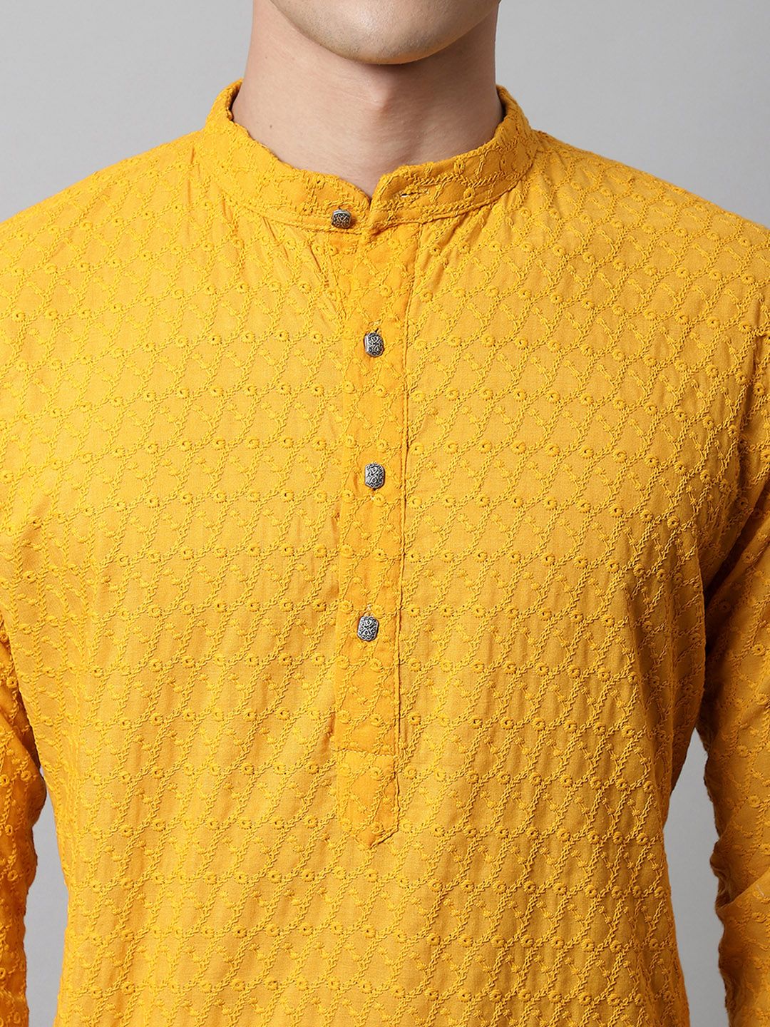 Jompers Men Mustard Yellow Regular Pure Cotton Kurta with Pyjamas
