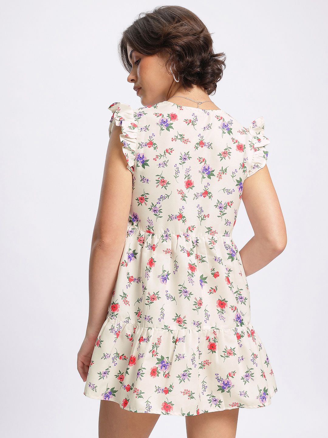 DressBerry Cutesy Twirls Floral Print A-Line Mini Dress