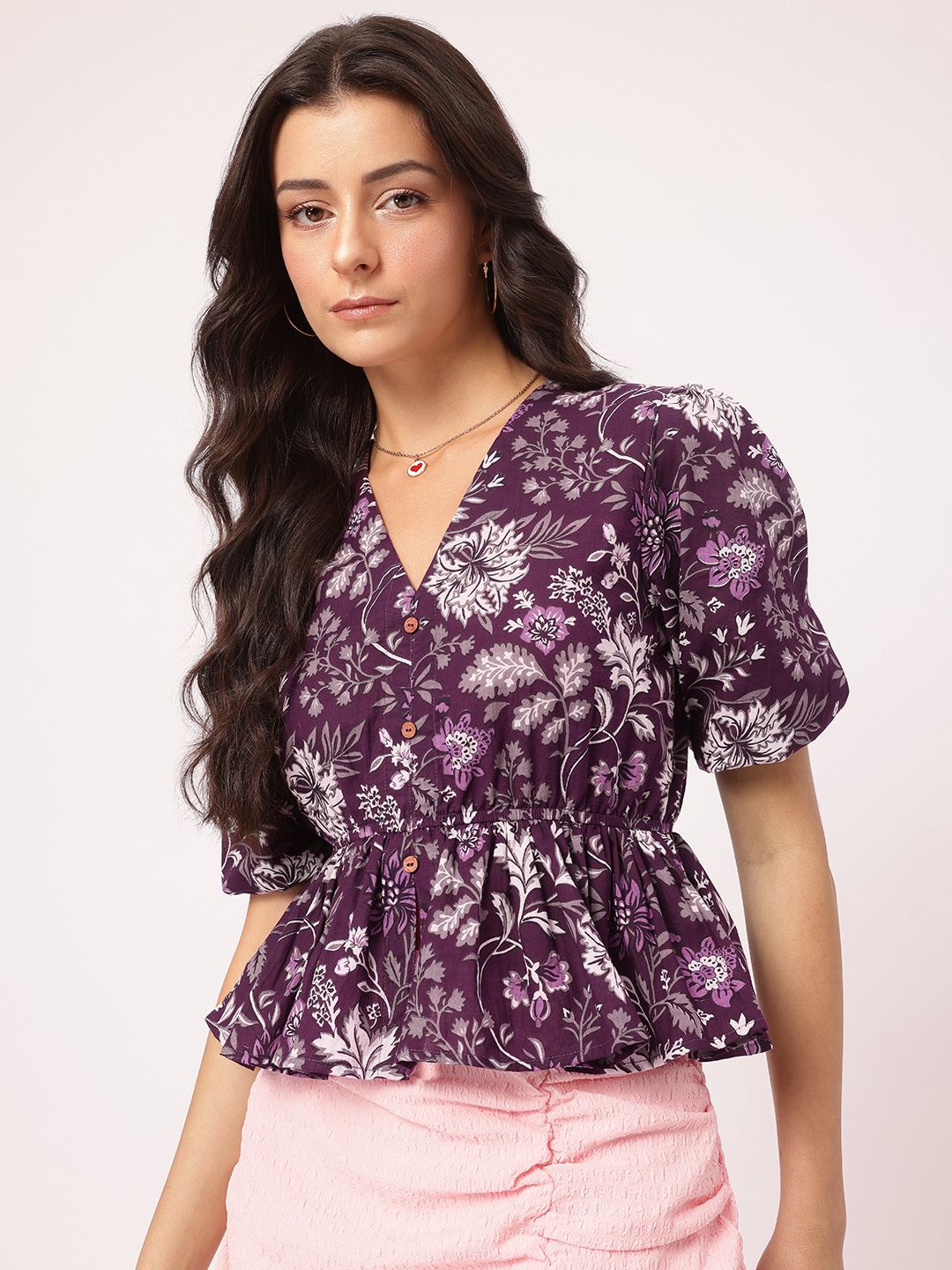 DressBerry Vibrant Vistas Indie Floral Cinched Waist Top