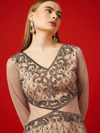 STREET 9 Embellished Long Sleeves Net Maxi Dress