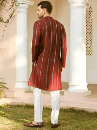 See Designs Striped Embroidered Sequined Straight Kurta