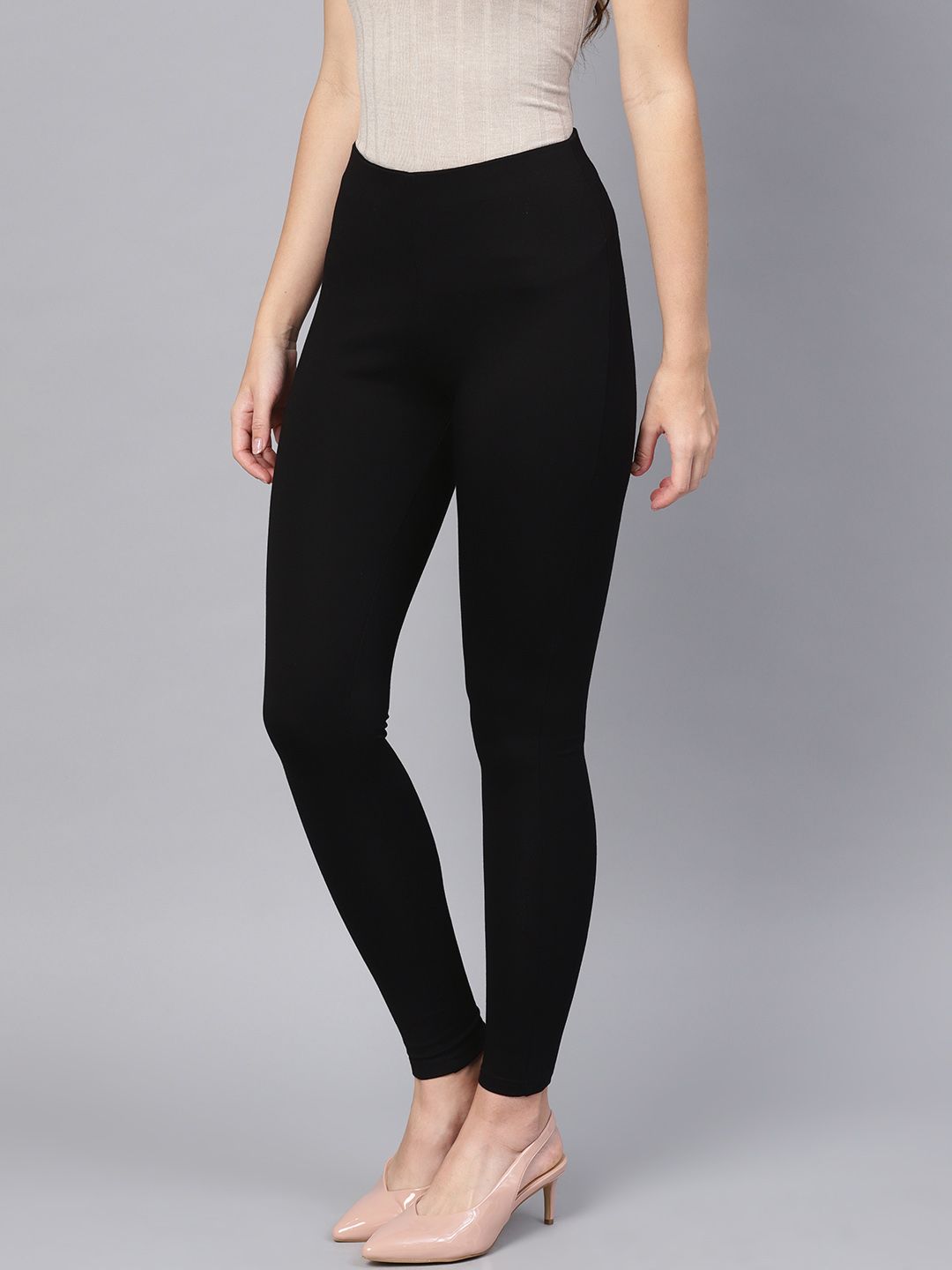 SASSAFRAS Women Black Slim Fit Solid Treggings