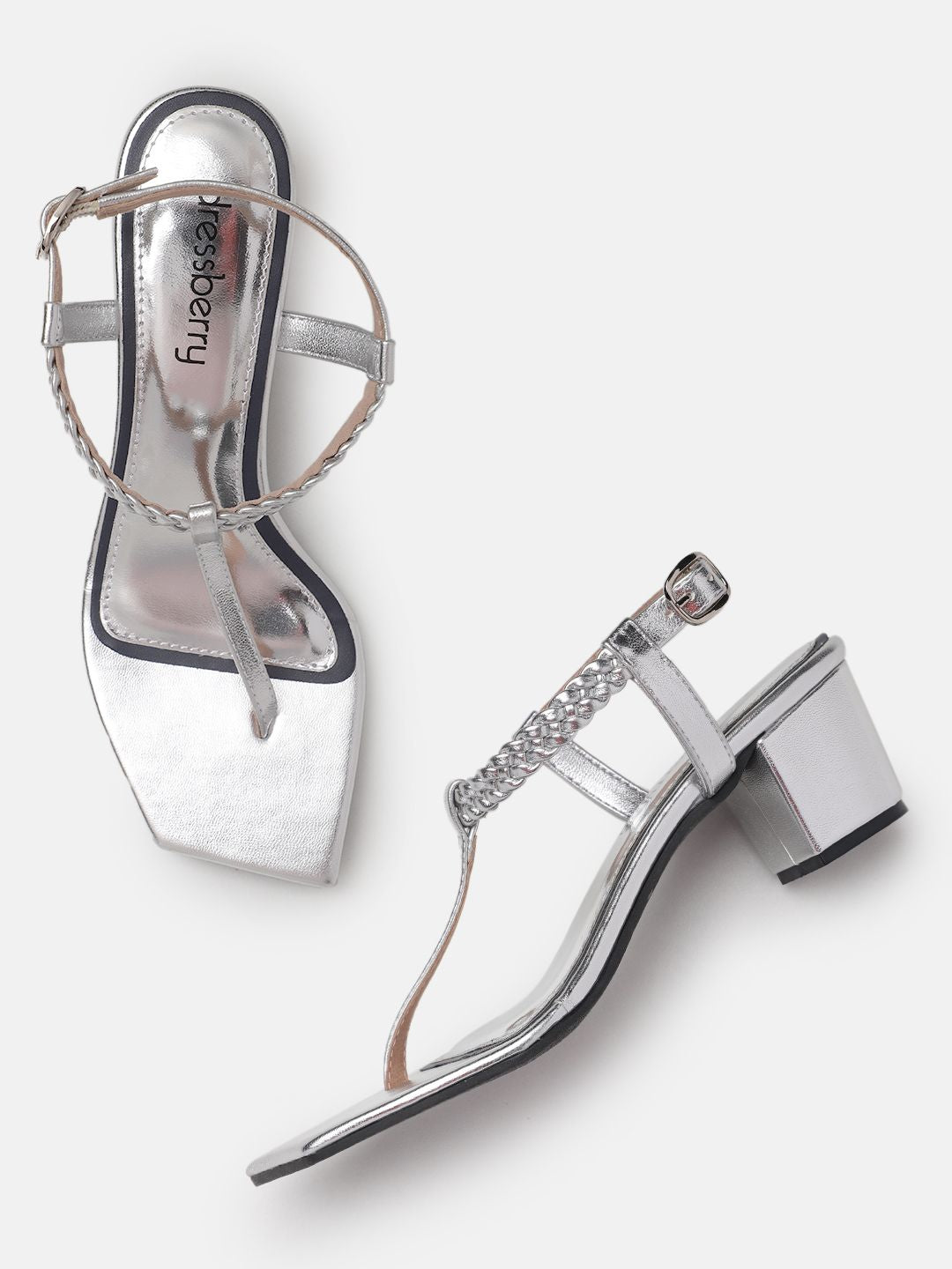 DressBerry Braided Design T-strap Block Heels