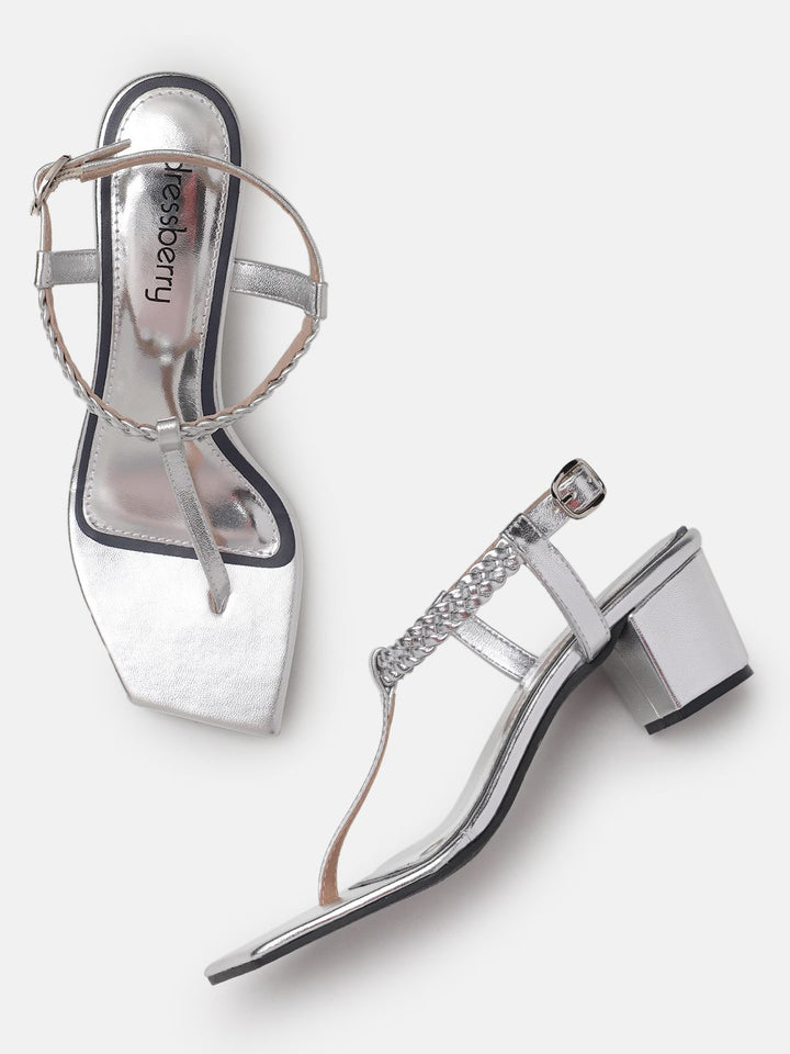 DressBerry Braided Design T-strap Block Heels