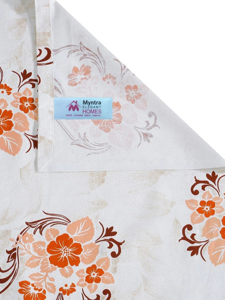 Myntra Elegant Homes Orange & White Floral 400 TC Single Bedsheet with 1 Pillow Covers