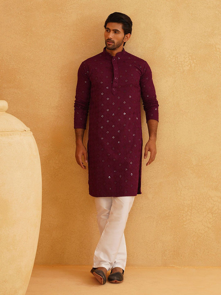 SOJANYA Kolar Mandarin Sulam Lengan Panjang Kurta Lurus