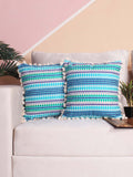 STITCHNEST Blue & White 2-Pieces Ethnic Motifs Woollen Square Cushion Covers