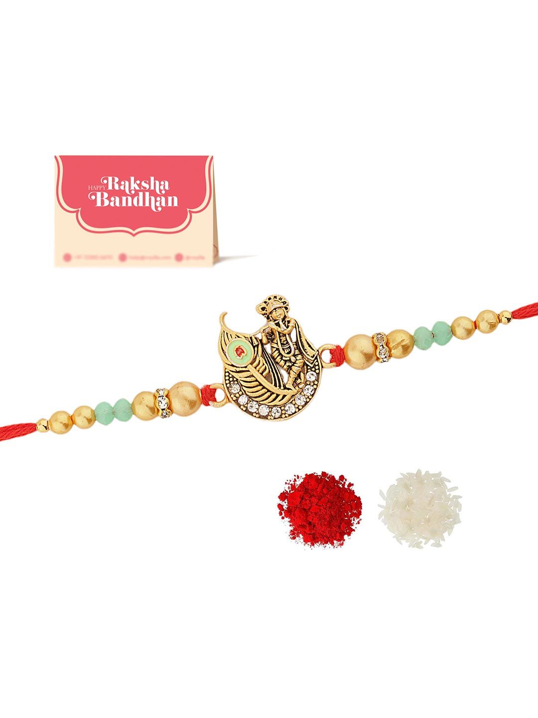 Voylla Blessings Of Krishna Mor Pankh Beaded Thread Rakhi With Roli Chawal