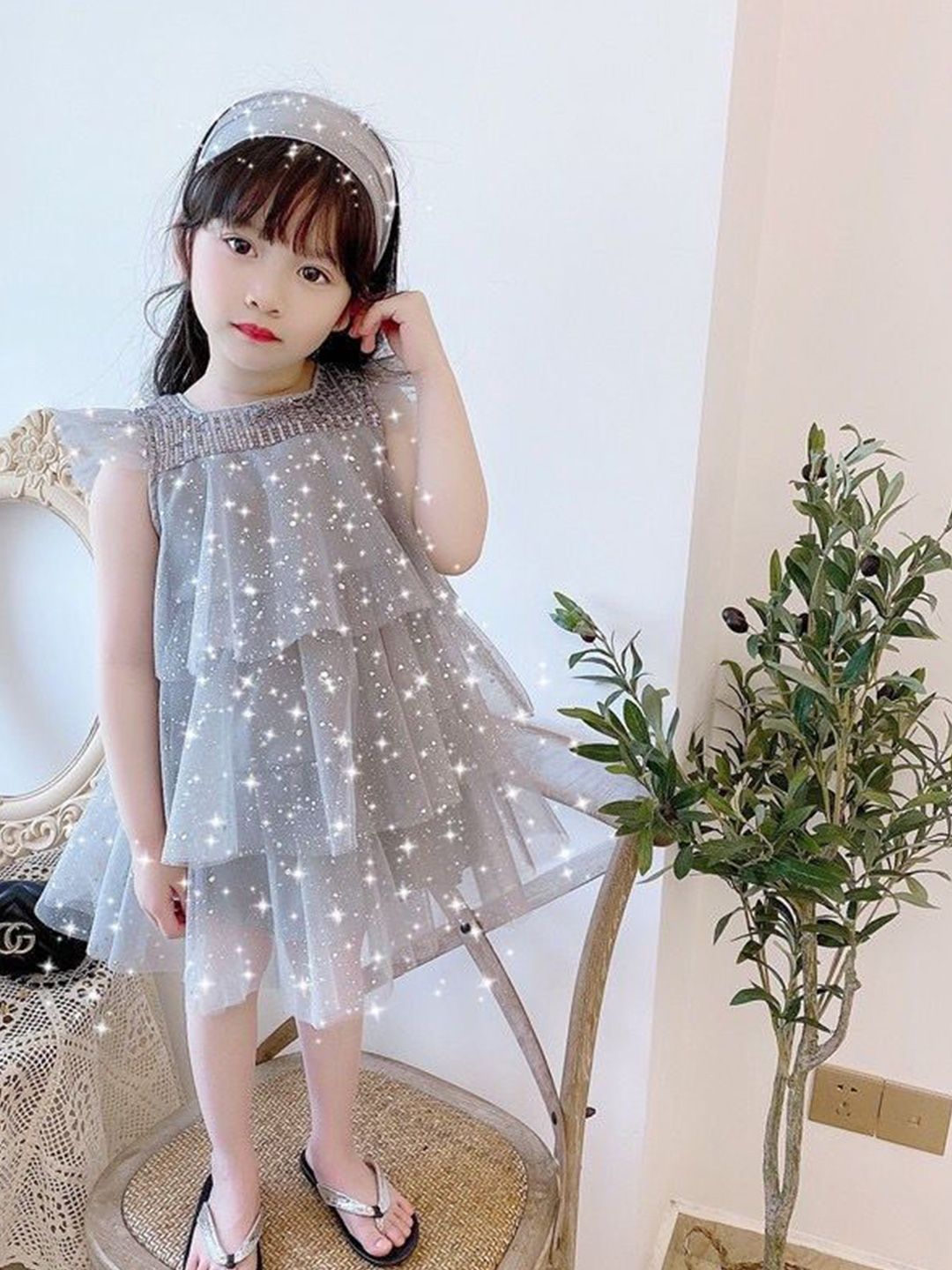 YK Girls Cotton Embellished A-Line Dress