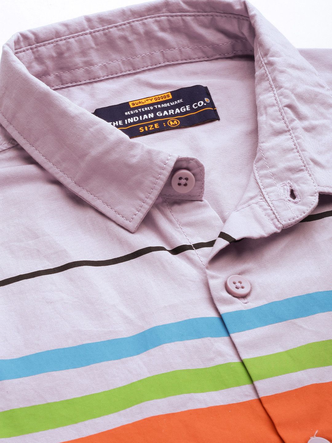 The Indian Garage Co Men Lavender Comfort Horizontal Stripes Cotton Casual Shirt