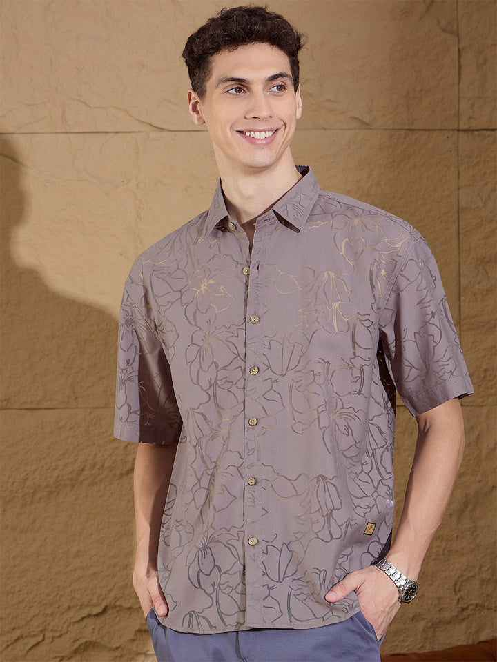 DENNISON Men Semi Sheer Floral Printed Oversized Shirt