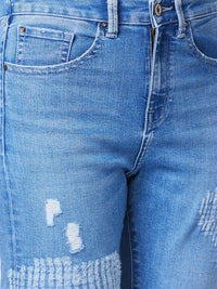 SPYKAR Women Slim Fit High-Rise Highly Distressed Heavy Fade Stretchable Jeans