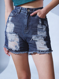 STREET 9 Women Washed High-Rise Denim Denim Shorts