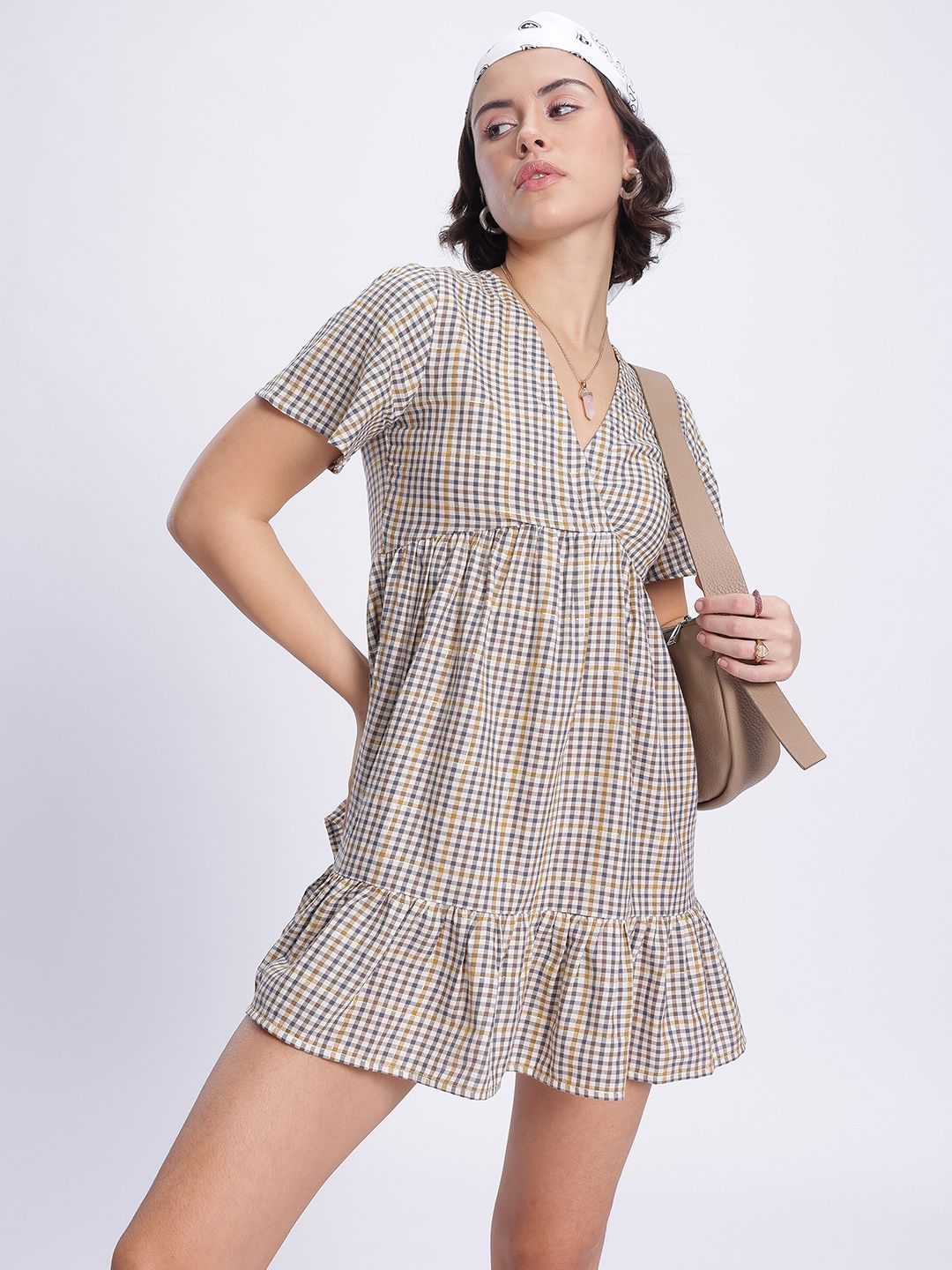 DressBerry Academia Core Checked A-Line Mini Dress
