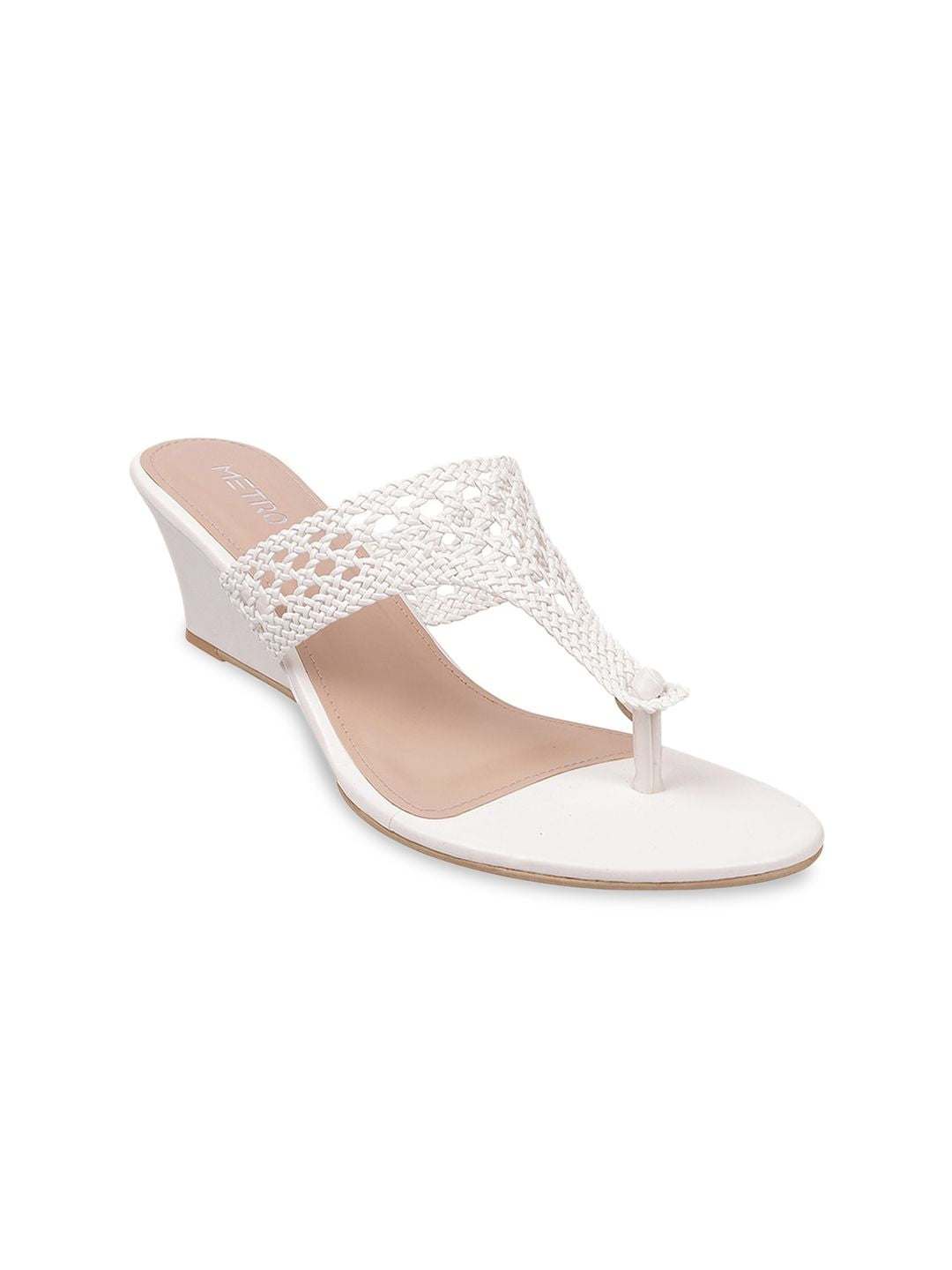Metro Women White Wedge Heels