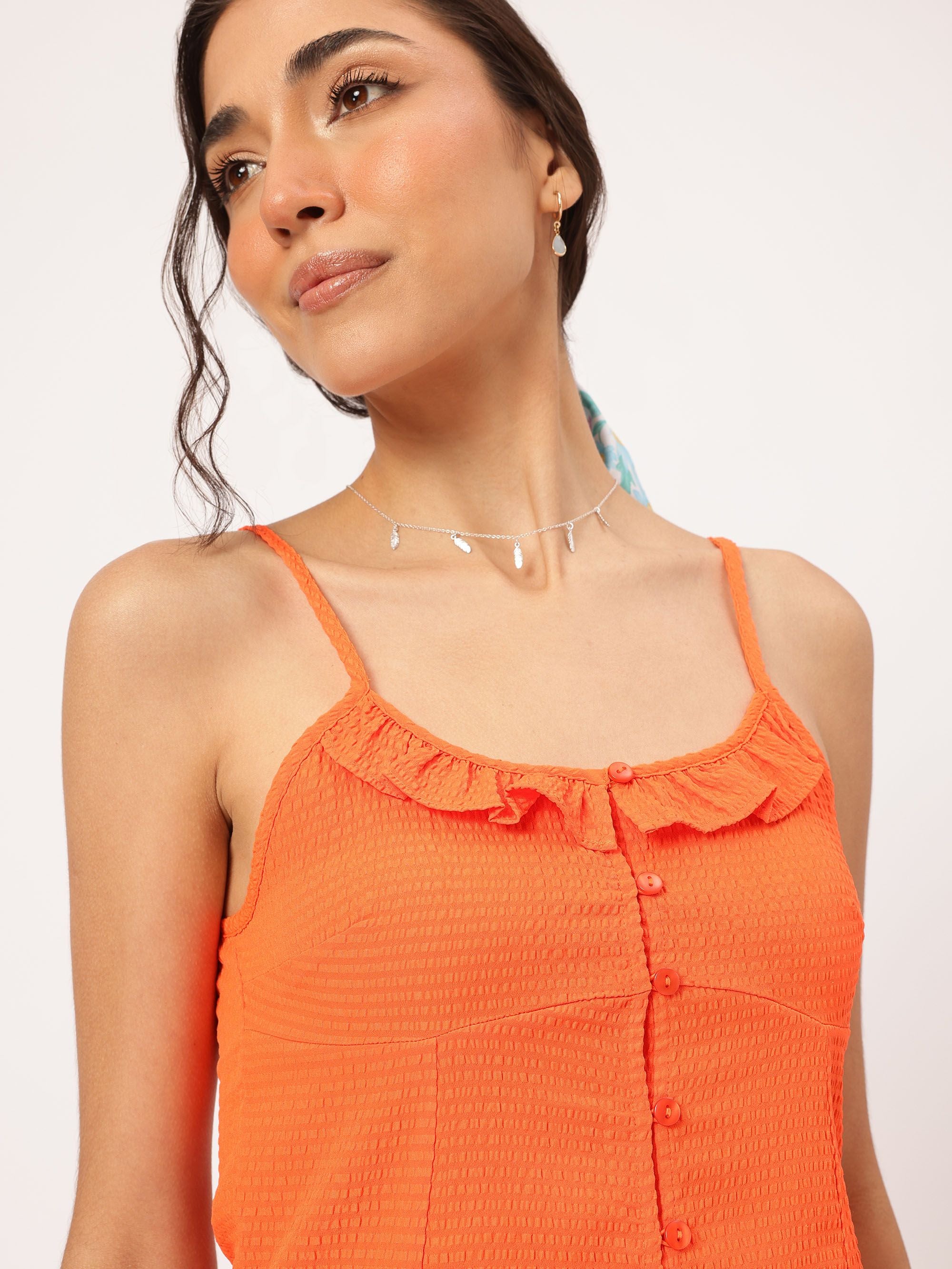 DressBerry Seersucker Sweetheart Ruffled Crop Top