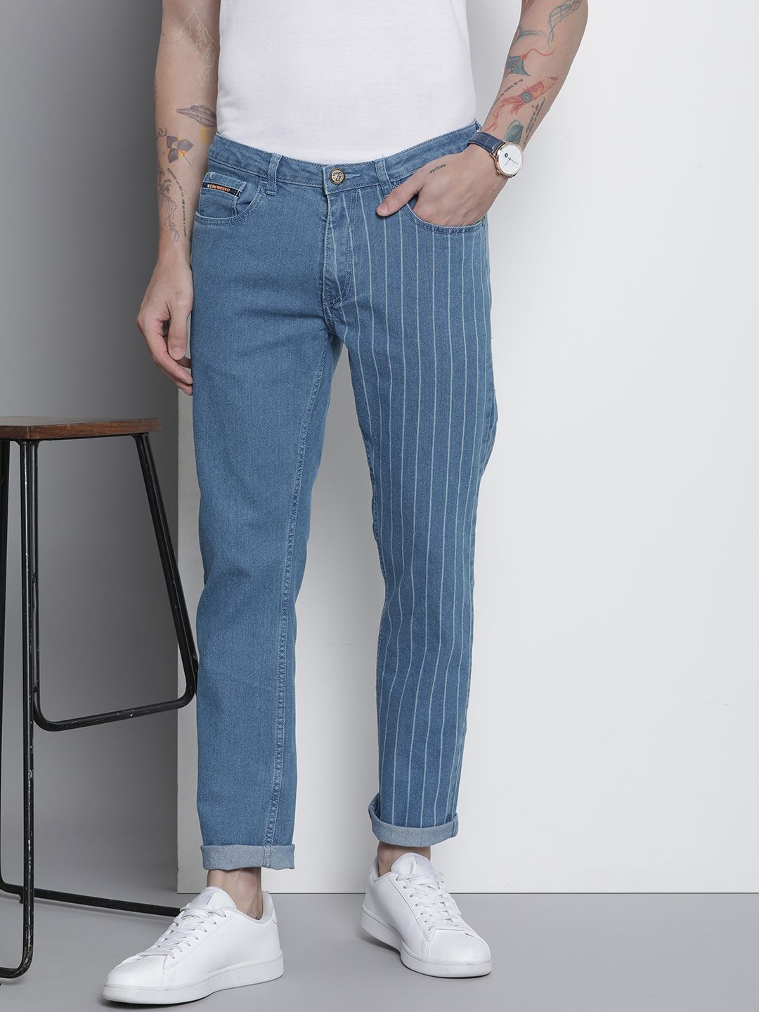 Garage Co Indian Lelaki Lurus Fit Printed Regangan Seluar Jeans