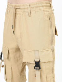 HIGHLANDER Men Beige Easy Wash Cargos Trousers