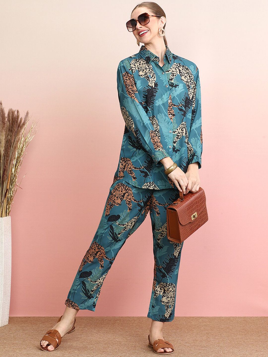 Indo Era Printed Collar Shirt With Trousers Co-Ords