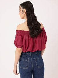 DressBerry Boho Chic Off Shoulder Smocked Blouson Crop Top