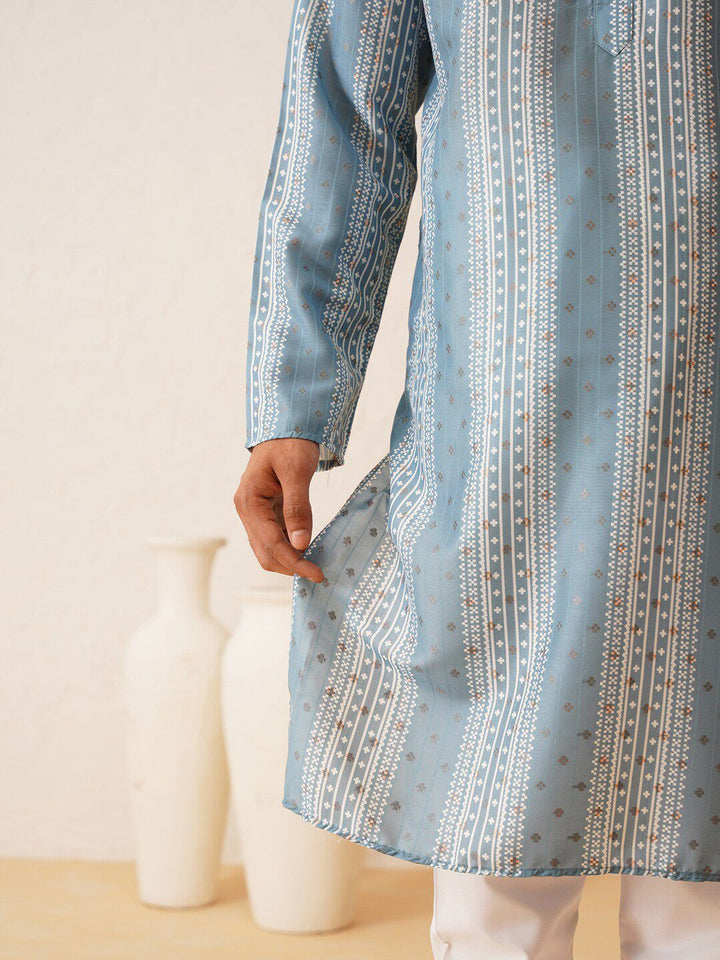 SOJANYA Kurta Lurus Kolar Mandarin Bercetak Geometrik Kapas Sutera