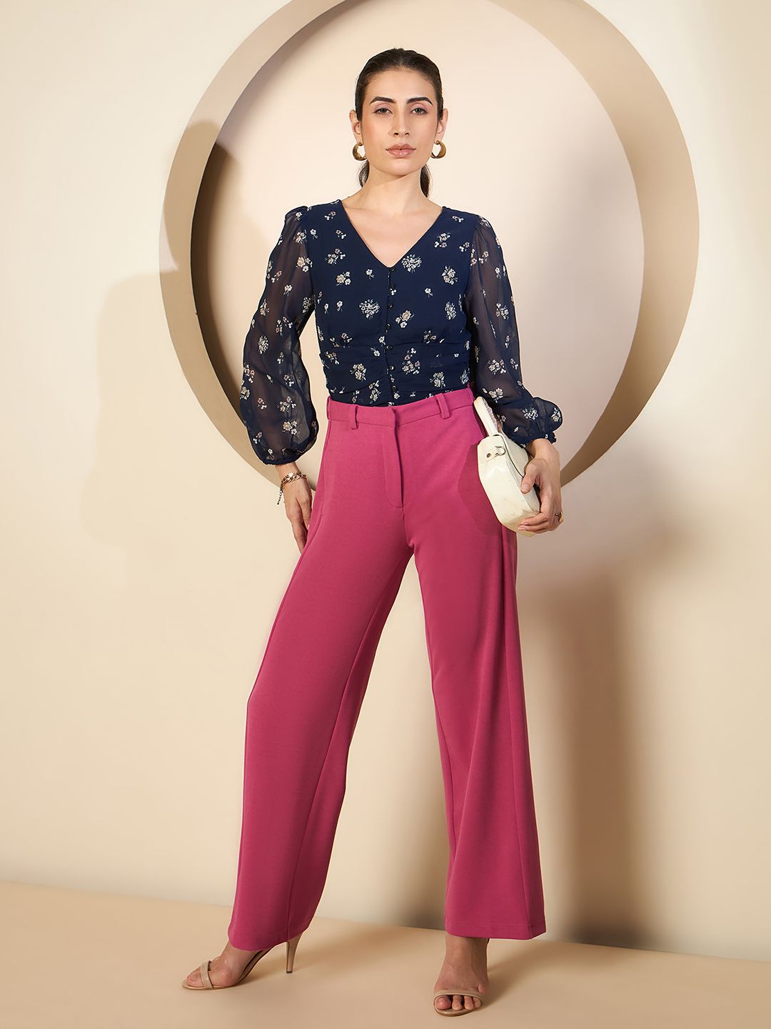 Antheaa Women Smart Straight Fit High-Rise stretchable Trousers