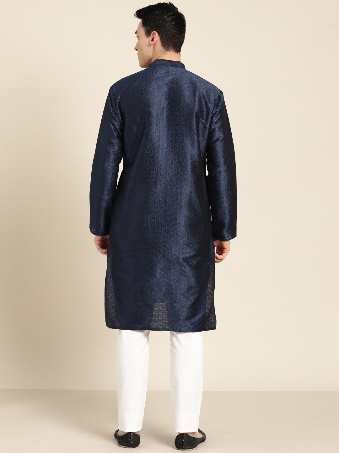 SOJANYA Lelaki Navy Blue Woven Design Straight Kurta