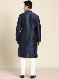 SOJANYA Lelaki Navy Blue Woven Design Straight Kurta