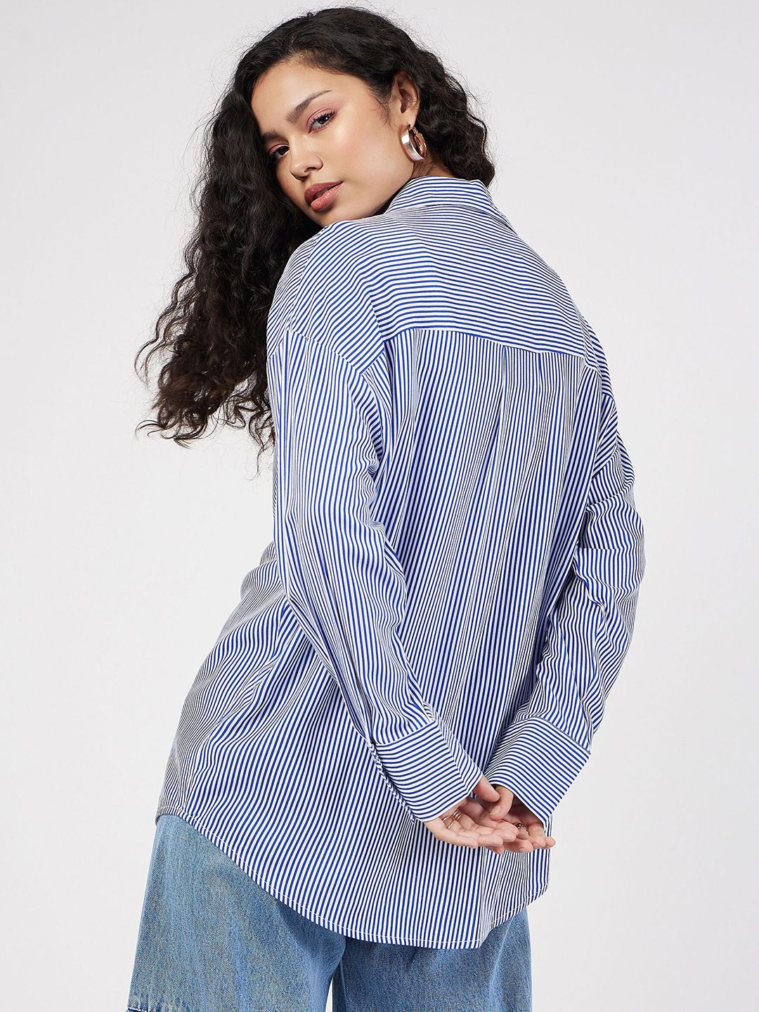 SASSAFRAS Oversized Striped Spread Collar Casual Shirt