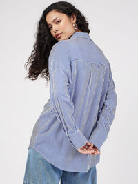 SASSAFRAS Oversized Striped Spread Collar Casual Shirt