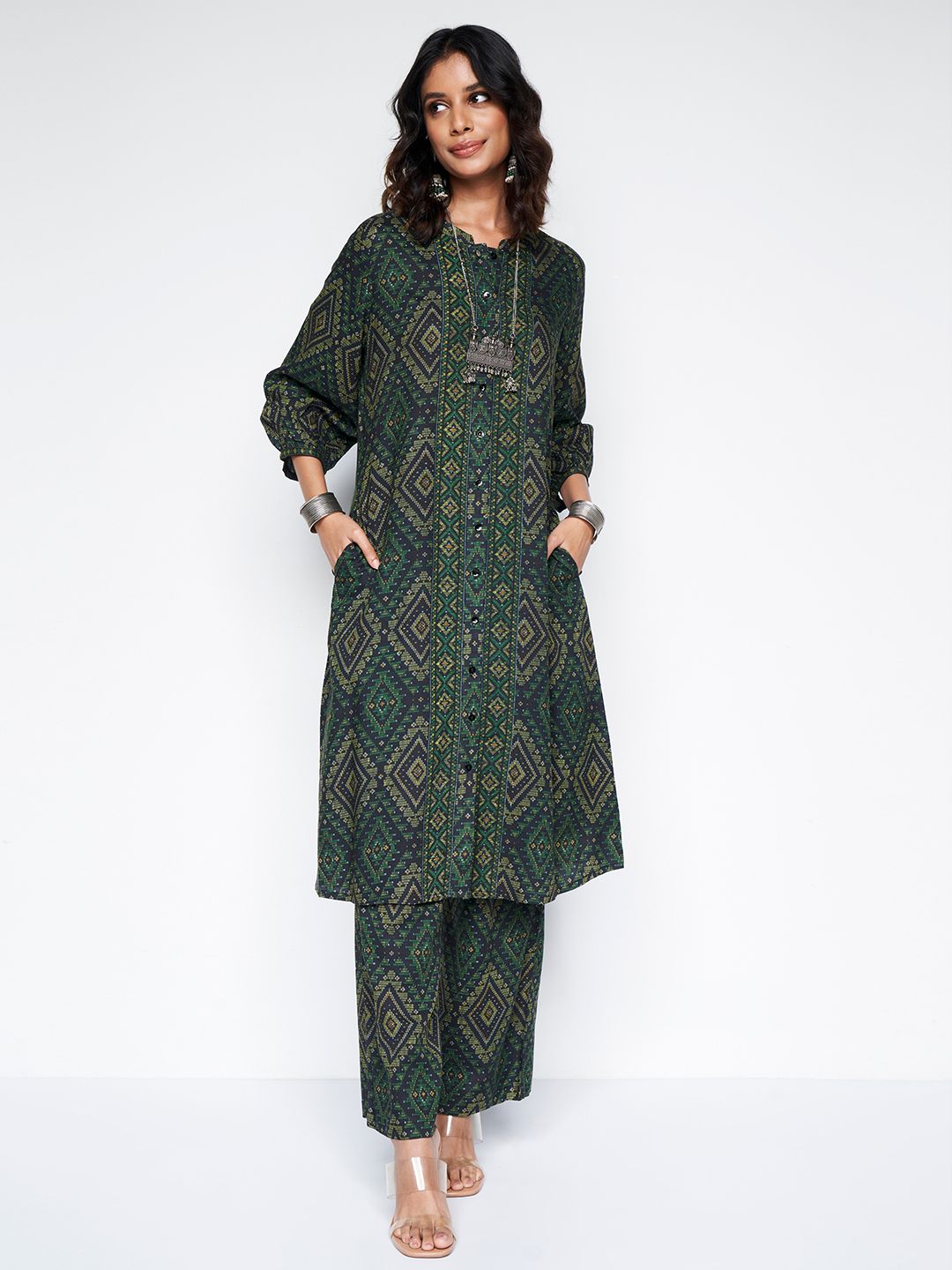 Global Desi Printed Panelled Kurta With Palazzos