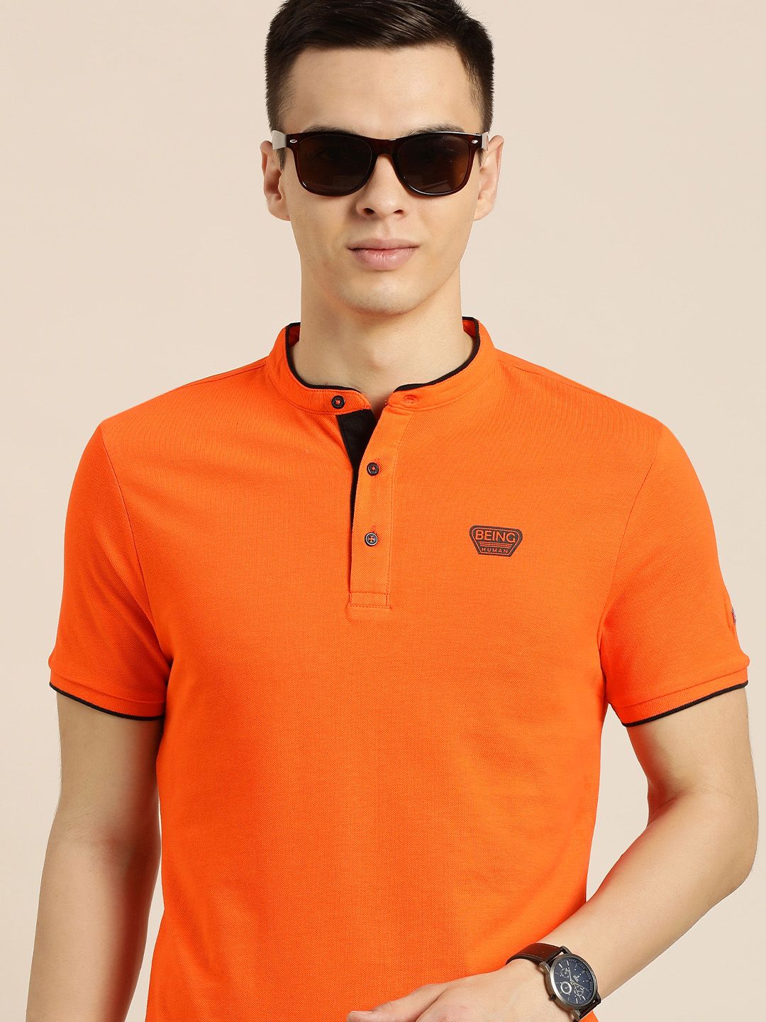 Being Human Men Red Polo Collar Pure Cotton T-shirt